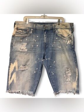 TRUE RELIGION “Ricky” Bleached Wash  Distressed Denim Shorts